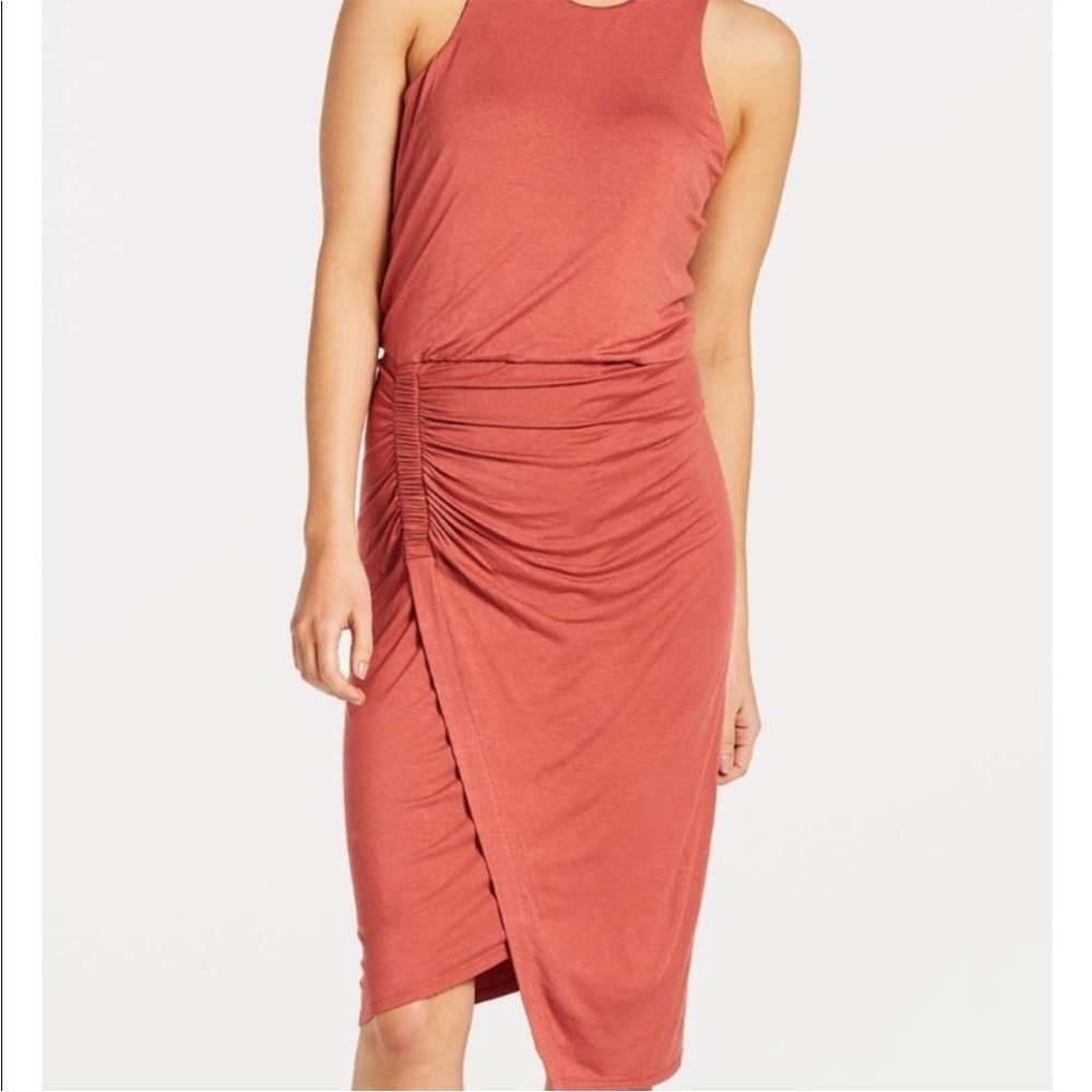 NWT Evereve Allison Joy Marsala Sutton Rouched Dress Size Large - Picture 2 of 9